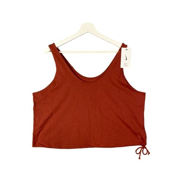 NIKE YOGA LUXE Crop Top‎ Women SZ L Burnt Orange Drawstring Stretch Athletic NEW - Picture 1 of 9